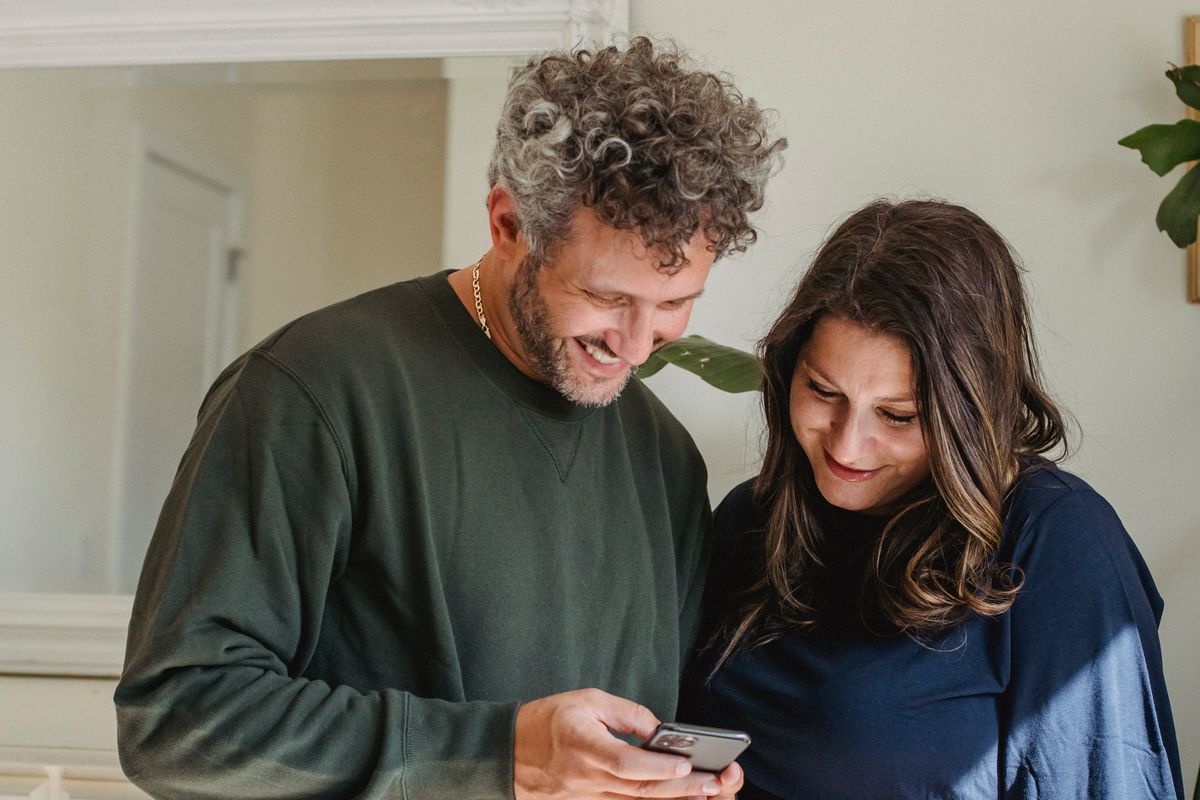 Working online together at home